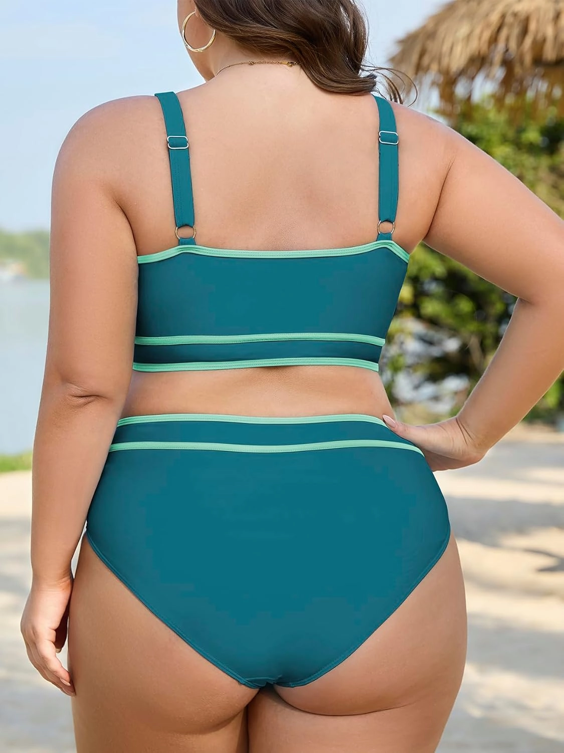 American Trends Womens Plus Size Bikini Swimsuit High Waisted Swimsuits Bathing Suit 2 Piece Tummy Control