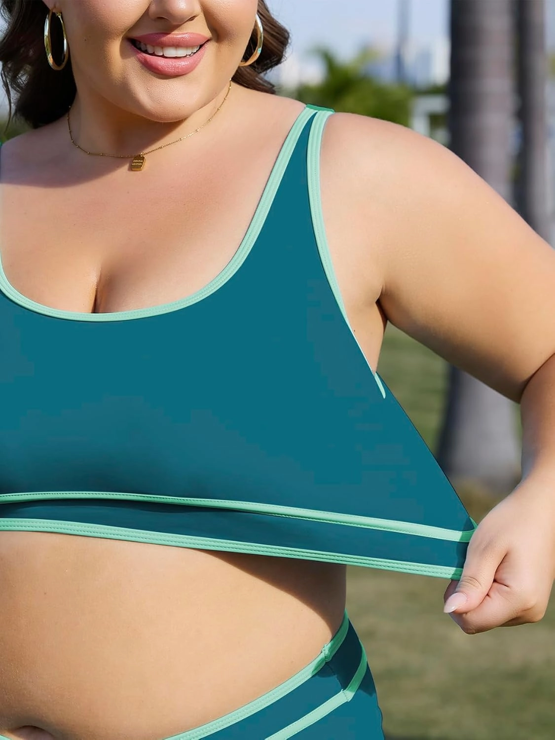 American Trends Womens Plus Size Bikini Swimsuit High Waisted Swimsuits Bathing Suit 2 Piece Tummy Control