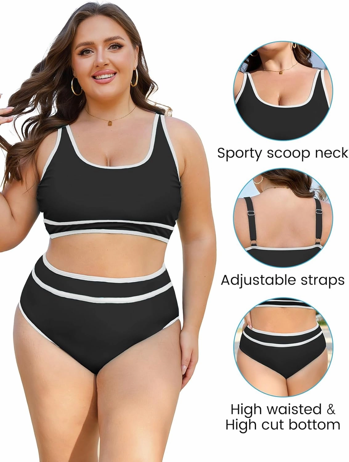 American Trends Womens Plus Size Bikini Swimsuit High Waisted Swimsuits Bathing Suit 2 Piece Tummy Control