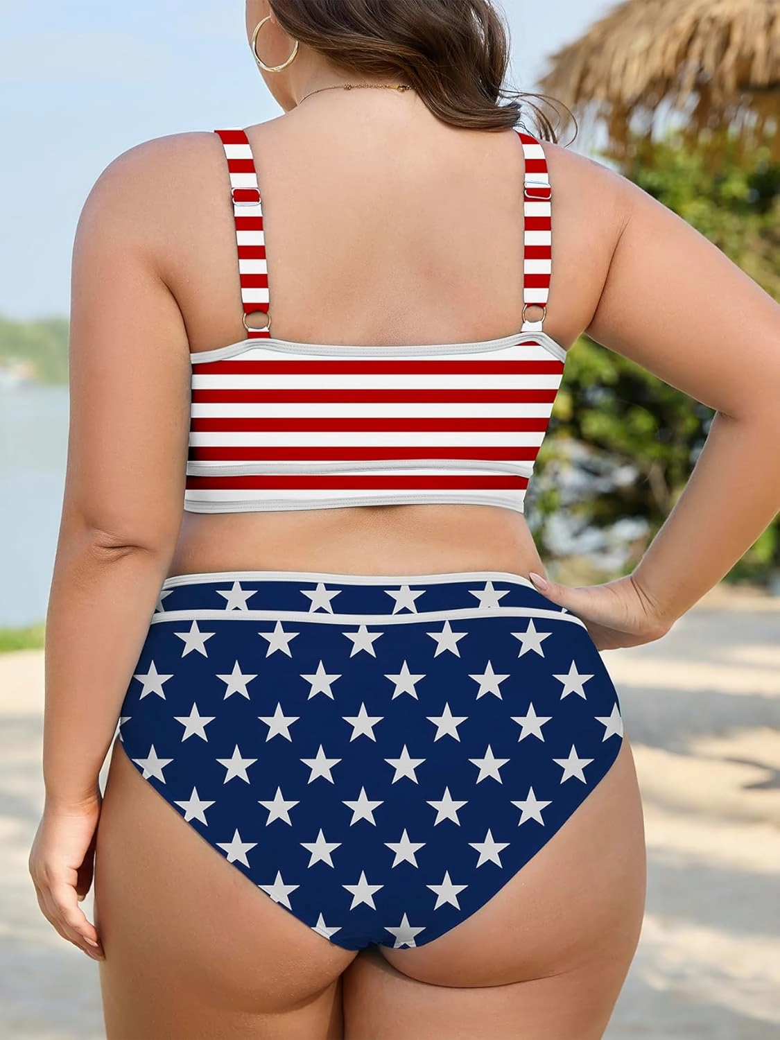 American Trends Womens Plus Size Bikini Swimsuit High Waisted Swimsuits Bathing Suit 2 Piece Tummy Control