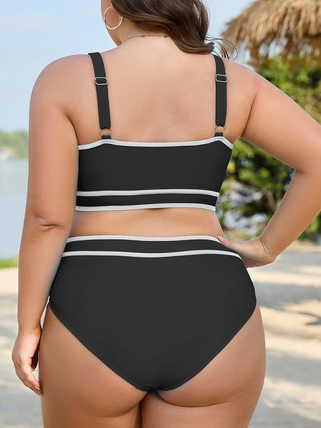 American Trends Womens Plus Size Bikini Swimsuit High Waisted Swimsuits Bathing Suit 2 Piece Tummy Control