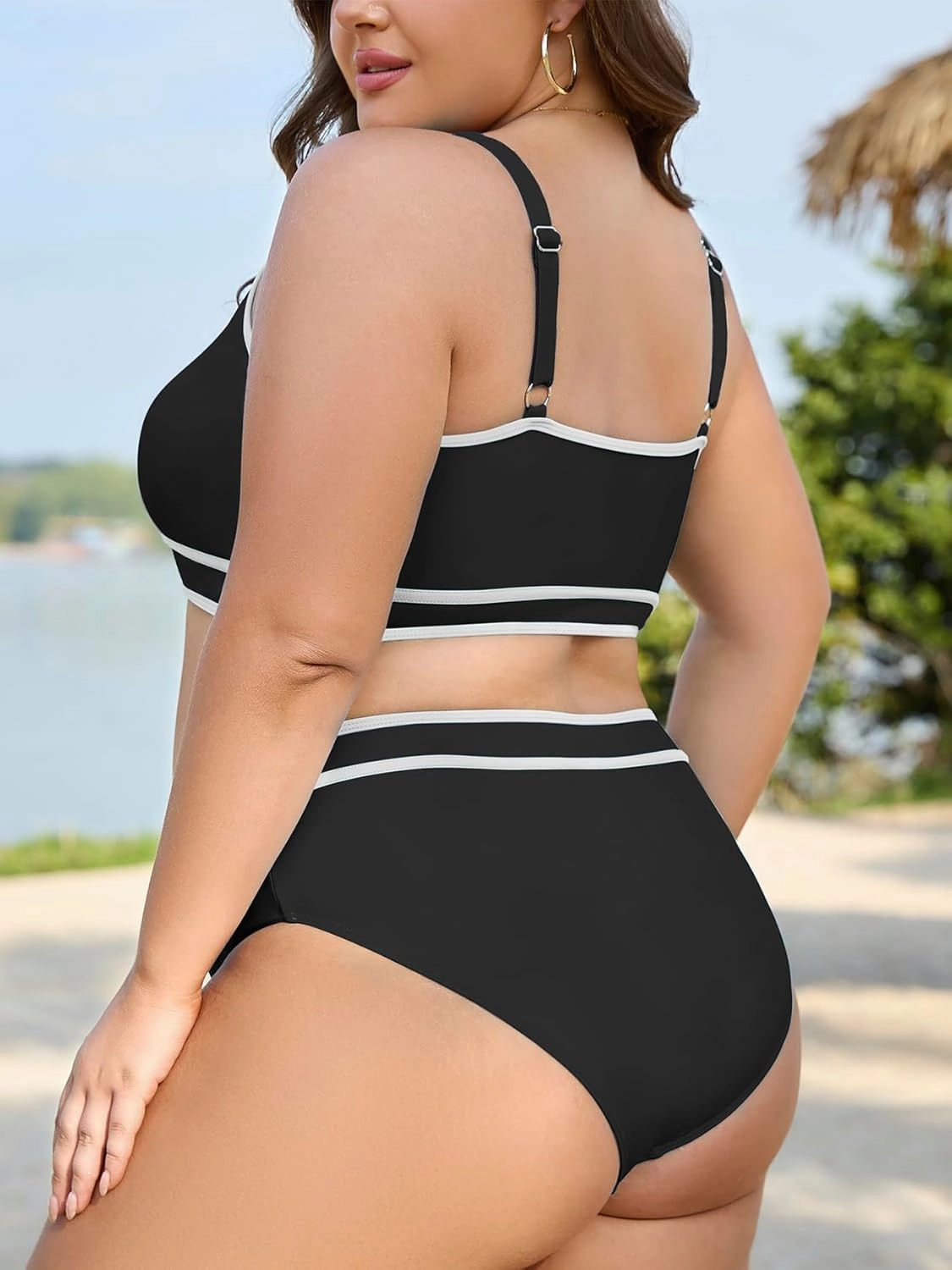 American Trends Womens Plus Size Bikini Swimsuit High Waisted Swimsuits Bathing Suit 2 Piece Tummy Control