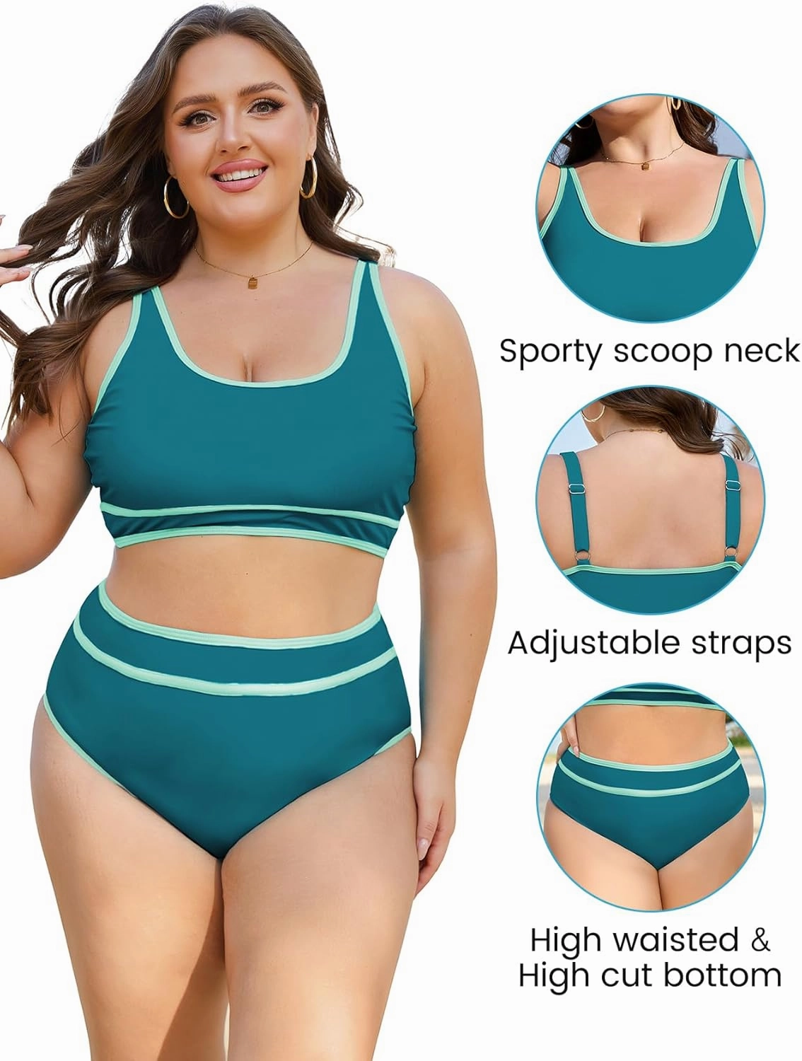 American Trends Womens Plus Size Bikini Swimsuit High Waisted Swimsuits Bathing Suit 2 Piece Tummy Control