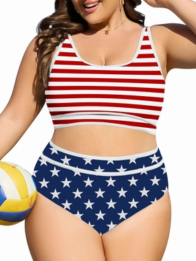 American Trends Womens Plus Size Bikini Swimsuit High Waisted Swimsuits Bathing Suit 2 Piece Tummy Control