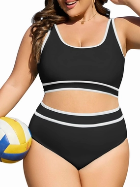 American Trends Womens Plus Size Bikini Swimsuit High Waisted Swimsuits Bathing Suit 2 Piece Tummy Control