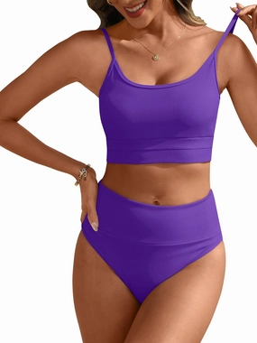 ANRABESS Women High Waisted Bikini Sets Color Block Summer Beach Vacation 2 Piece Bathing Suit Tummy Control Ribbed Swimsuit