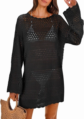 ANRABESS Women Swimsuit Crochet Swim Cover Up 2025 Summer Bathing Suit Swimwear Mesh Knit Beach Dress Vacation Outfits