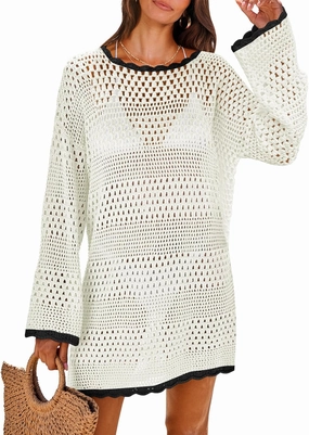 ANRABESS Women Swimsuit Crochet Swim Cover Up 2025 Summer Bathing Suit Swimwear Mesh Knit Beach Dress Vacation Outfits