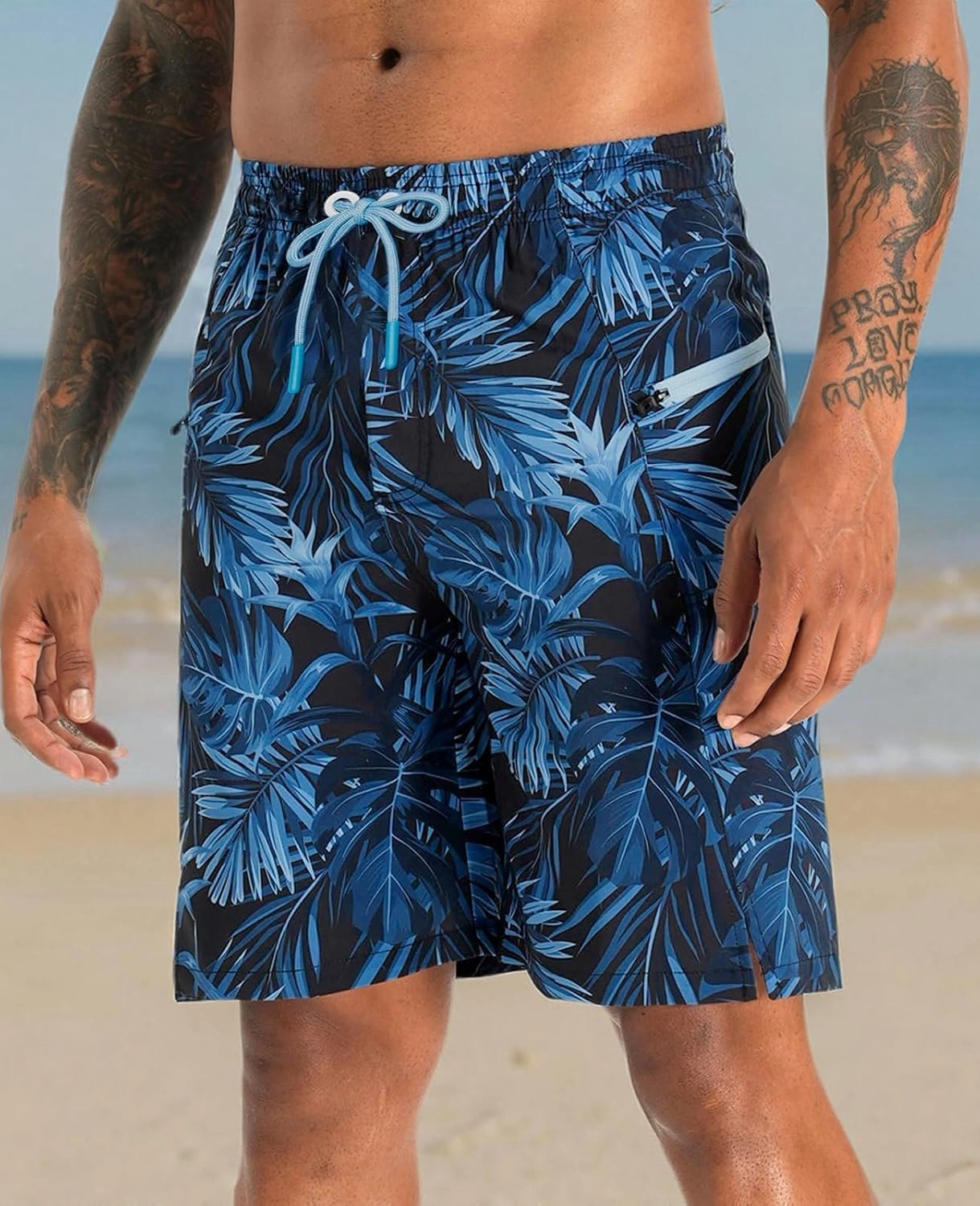 APTRO 2 in 1 Men's Swim Trunks 9" with Zipper Pockets Bathing Suit Built-in Board Shorts Swimwear Long Shorts