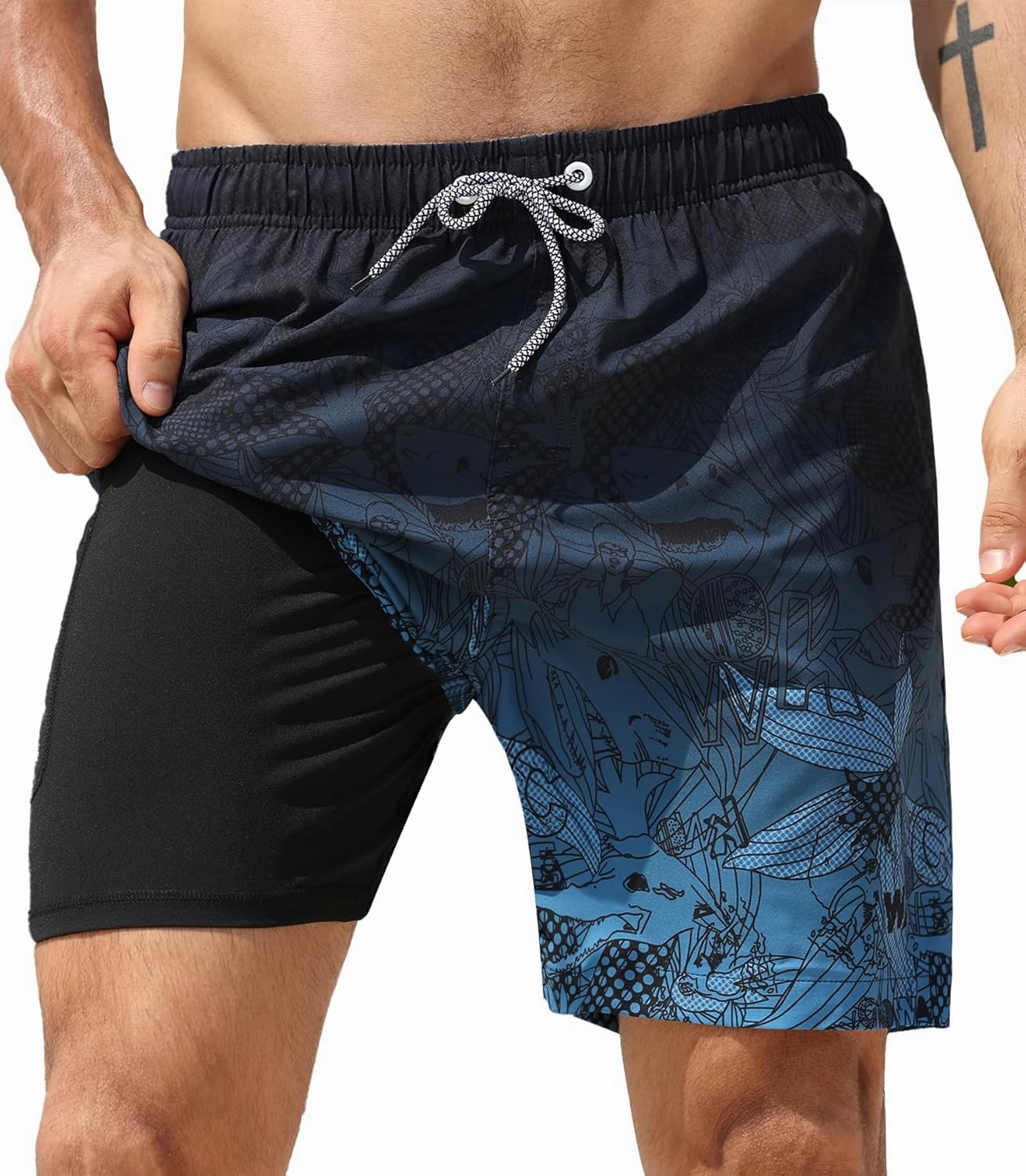 APTRO Men's Swim Trunks 2 in 1 Bathing Suit 5 Inch Beach Swimwear with Compression Liner