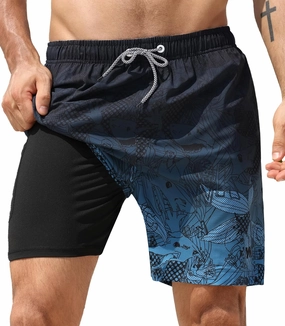 APTRO Men's Swim Trunks 2 in 1 Bathing Suit 5 Inch Beach Swimwear with Compression Liner