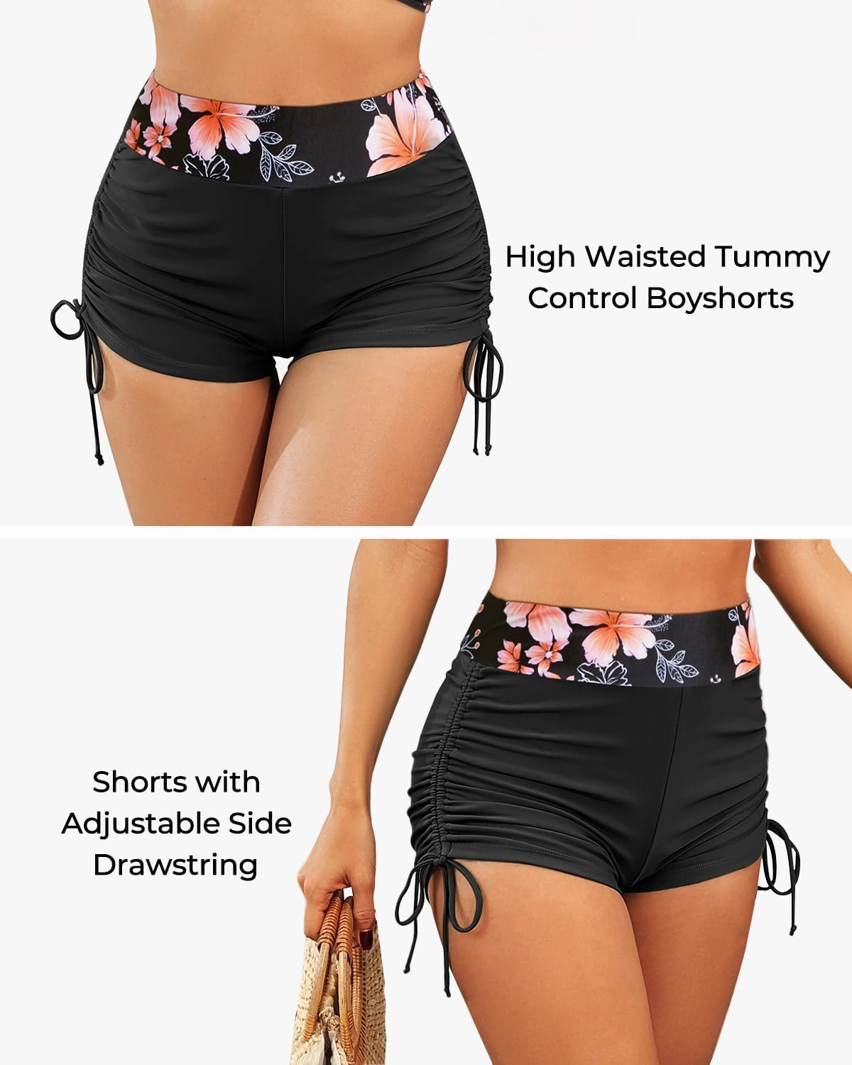Aqua Eve Bikini with Shorts for Women - Two Piece Swimsuit with Boyshorts 2PC High Waisted Bathing Suits Swimwear