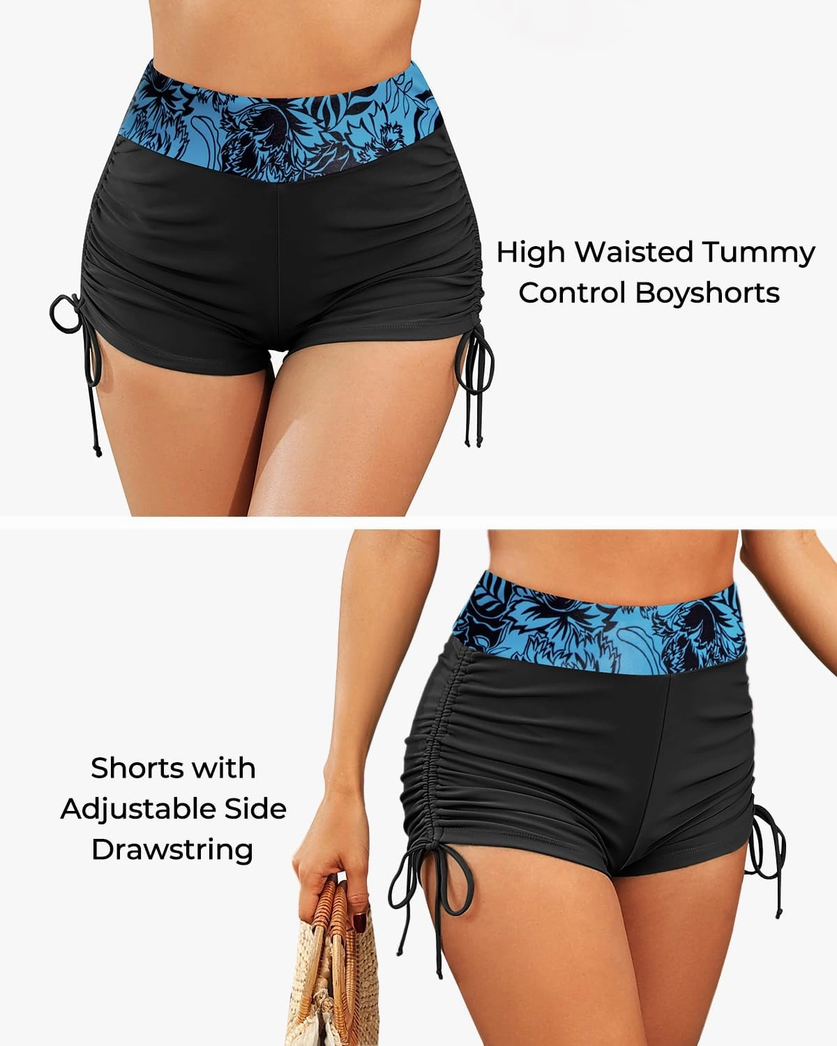 Aqua Eve Bikini with Shorts for Women - Two Piece Swimsuit with Boyshorts 2PC High Waisted Bathing Suits Swimwear