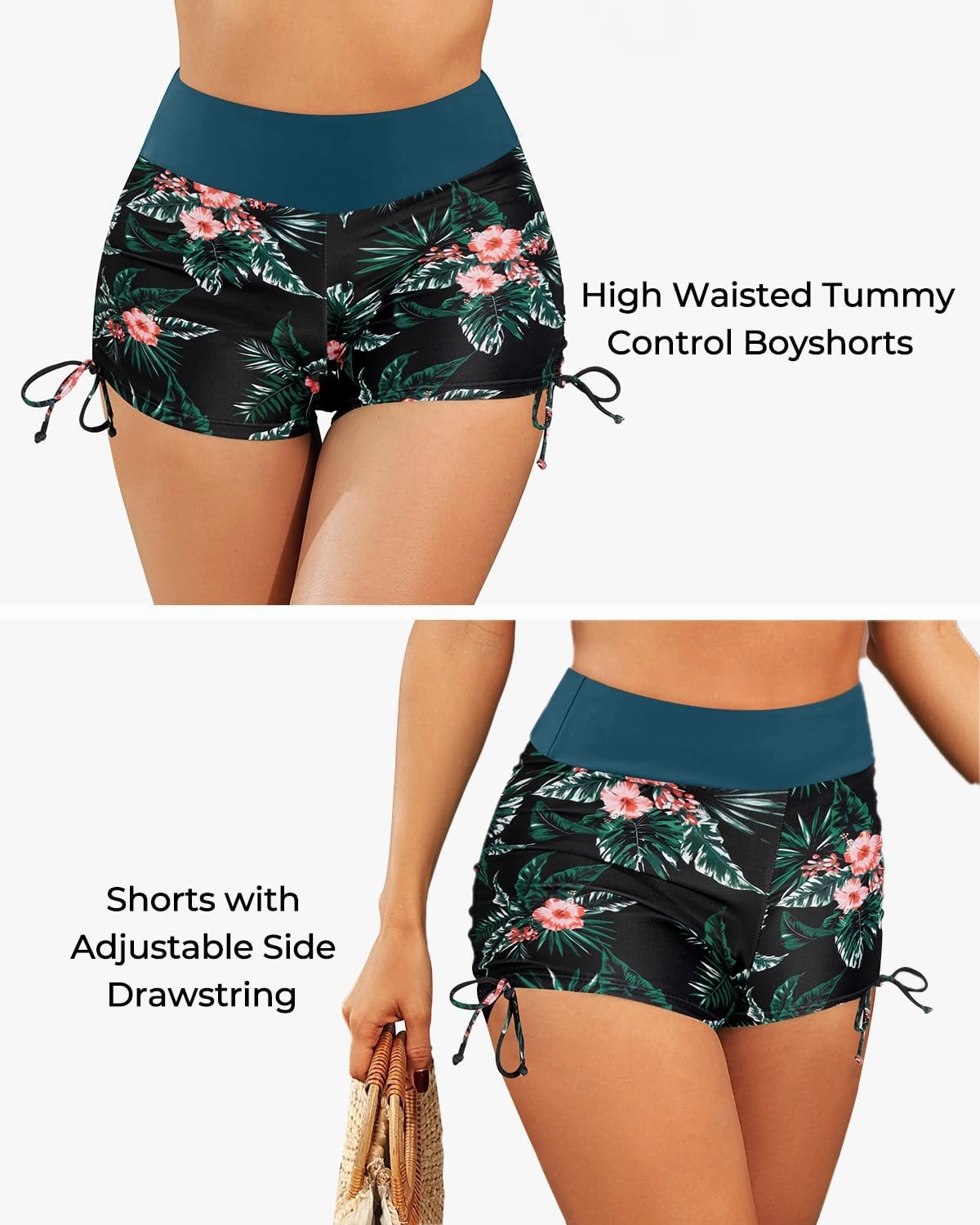 Aqua Eve Bikini with Shorts for Women - Two Piece Swimsuit with Boyshorts 2PC High Waisted Bathing Suits Swimwear