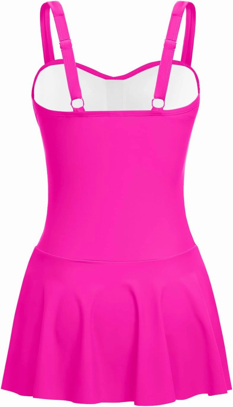 Aqua Eve One Piece Swim Dress Tummy Control Swimsuit with Skirt Modest Bathing Suit Vintage Swimdress