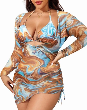 Aqua Eve Plus Size 3 Piece Bikini Set Women Swimsuits with Cover Up Bathing Suit