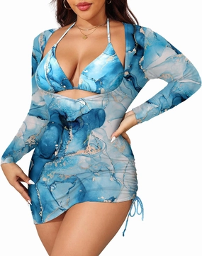 Aqua Eve Plus Size 3 Piece Bikini Set Women Swimsuits with Cover Up Bathing Suit