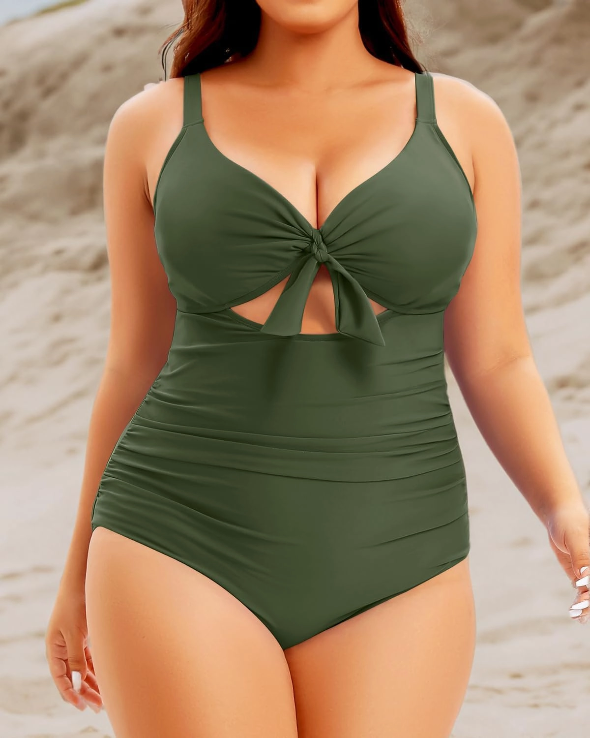 Aqua Eve Plus Size One Piece Swimsuit for Women Tummy Control Bathing Suit Cutout Swimwear