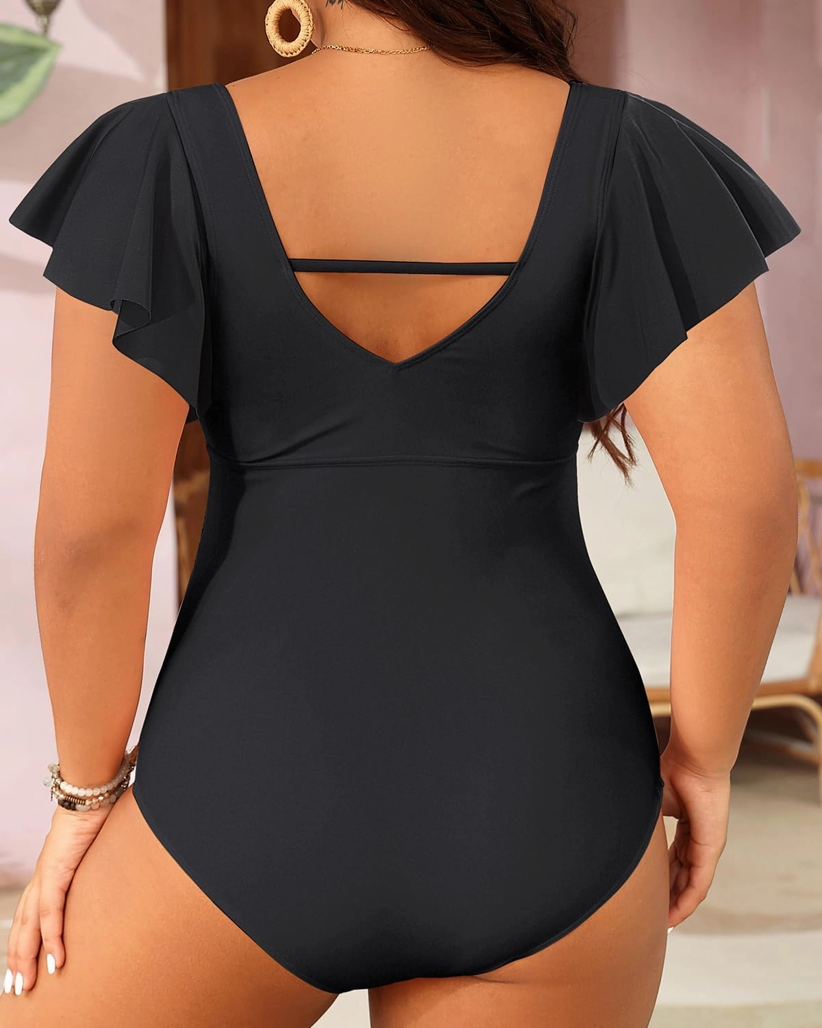 Aqua Eve Plus Size One Piece Swimsuit with Sleeve Tummy Control Bathing Suit Ruffle Vintage Swimwear