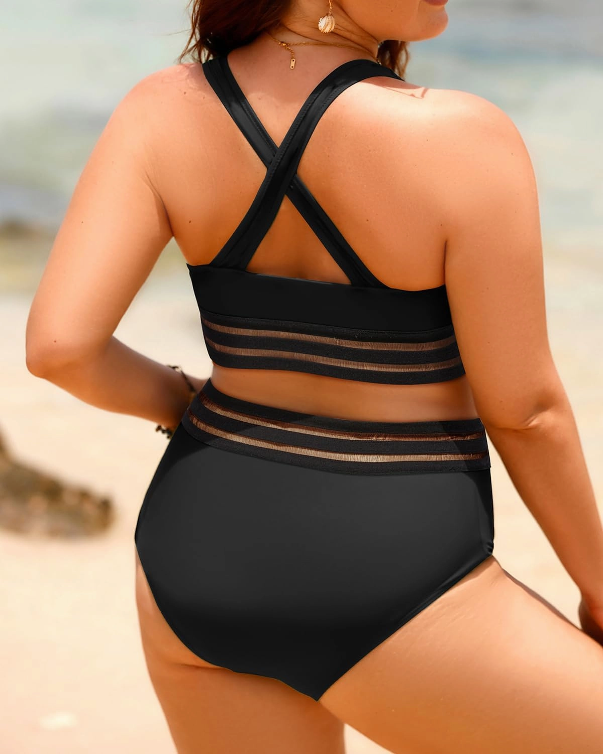 Aqua Eve Plus Size Two Piece High Waisted Bikini Swimsuits Scoop Neck Bikini Set Sporty Bathing Suits