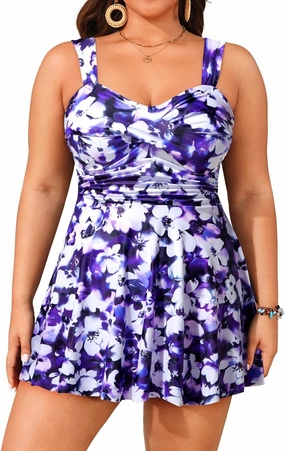 Aqua Eve Plus Size Two Piece Swimsuits for Women Tankini Bathing Suits Flowy Swim Dress with Shorts