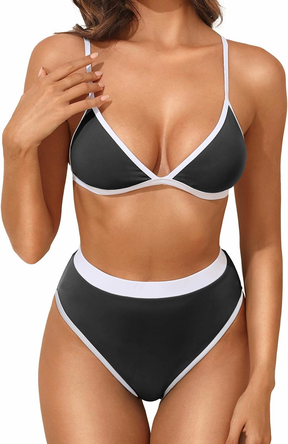 Aqua Eve Triangle High Waisted Bikini Set for Women Two Piece Bathing Suits Color Block Swimsuits
