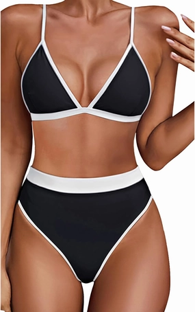 Aqua Eve Triangle High Waisted Bikini Set for Women Two Piece Bathing Suits Color Block Swimsuits