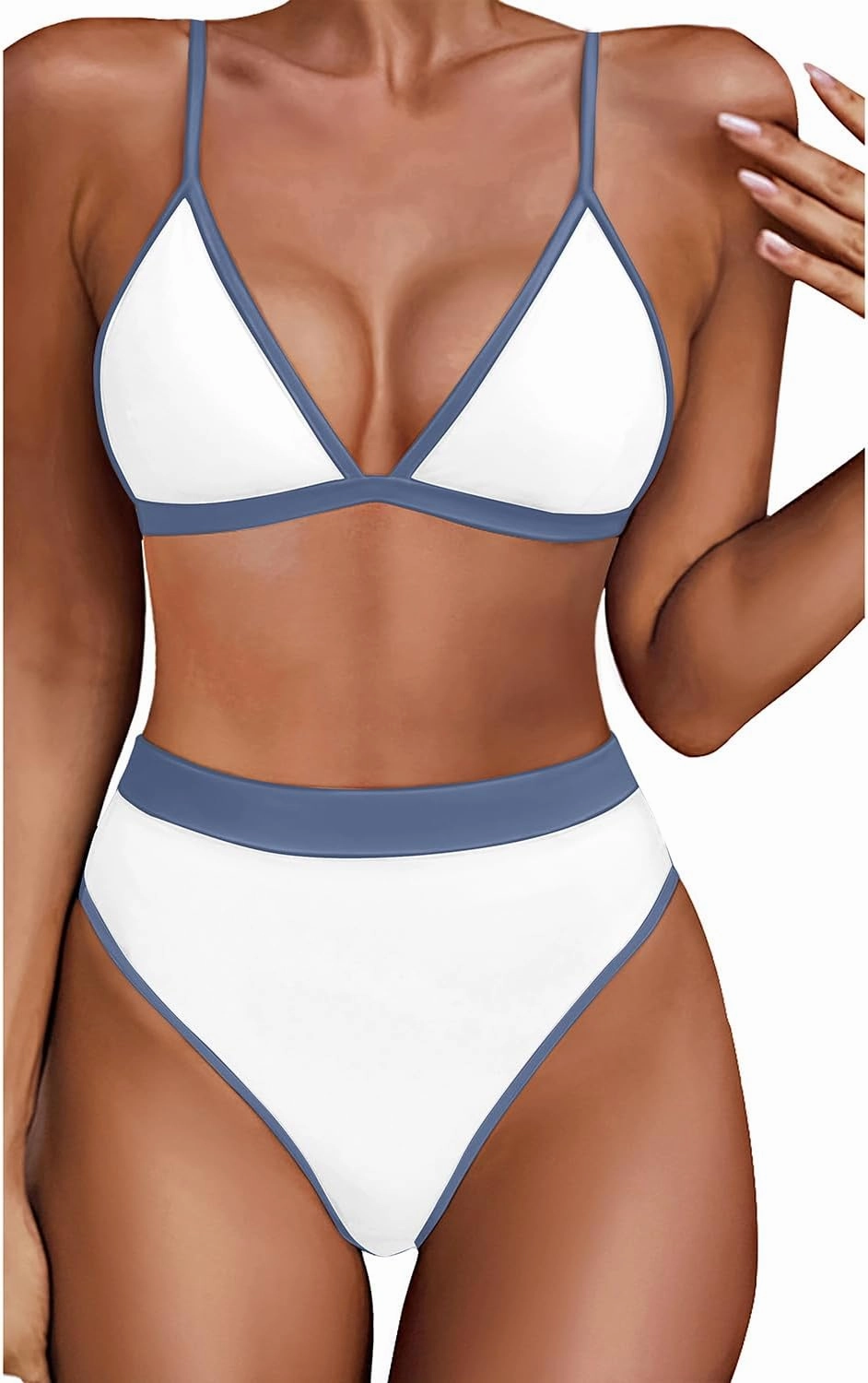 Aqua Eve Triangle High Waisted Bikini Set for Women Two Piece Bathing Suits Color Block Swimsuits