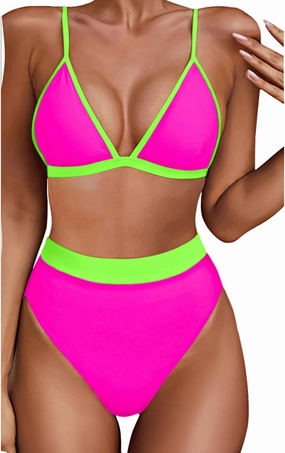 Aqua Eve Triangle High Waisted Bikini Set for Women Two Piece Bathing Suits Color Block Swimsuits