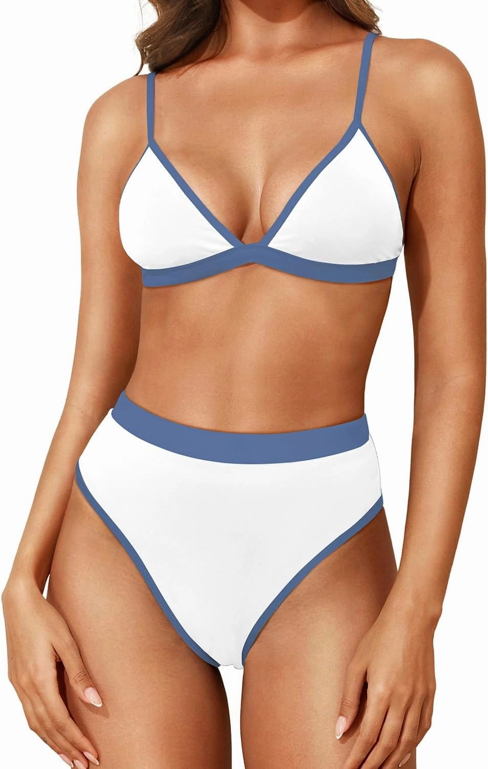 Aqua Eve Triangle High Waisted Bikini Set for Women Two Piece Bathing Suits Color Block Swimsuits