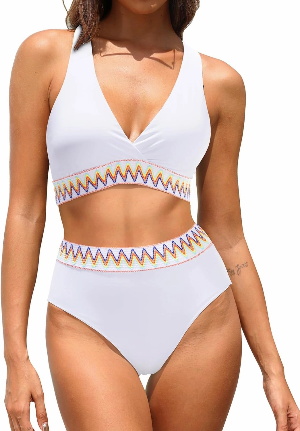 Aqua Eve Triangle High Waisted Bikini Set for Women Two Piece Bathing Suits Color Block Swimsuits