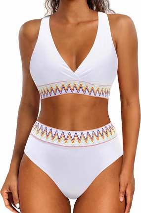 Aqua Eve Triangle High Waisted Bikini Set for Women Two Piece Bathing Suits Color Block Swimsuits