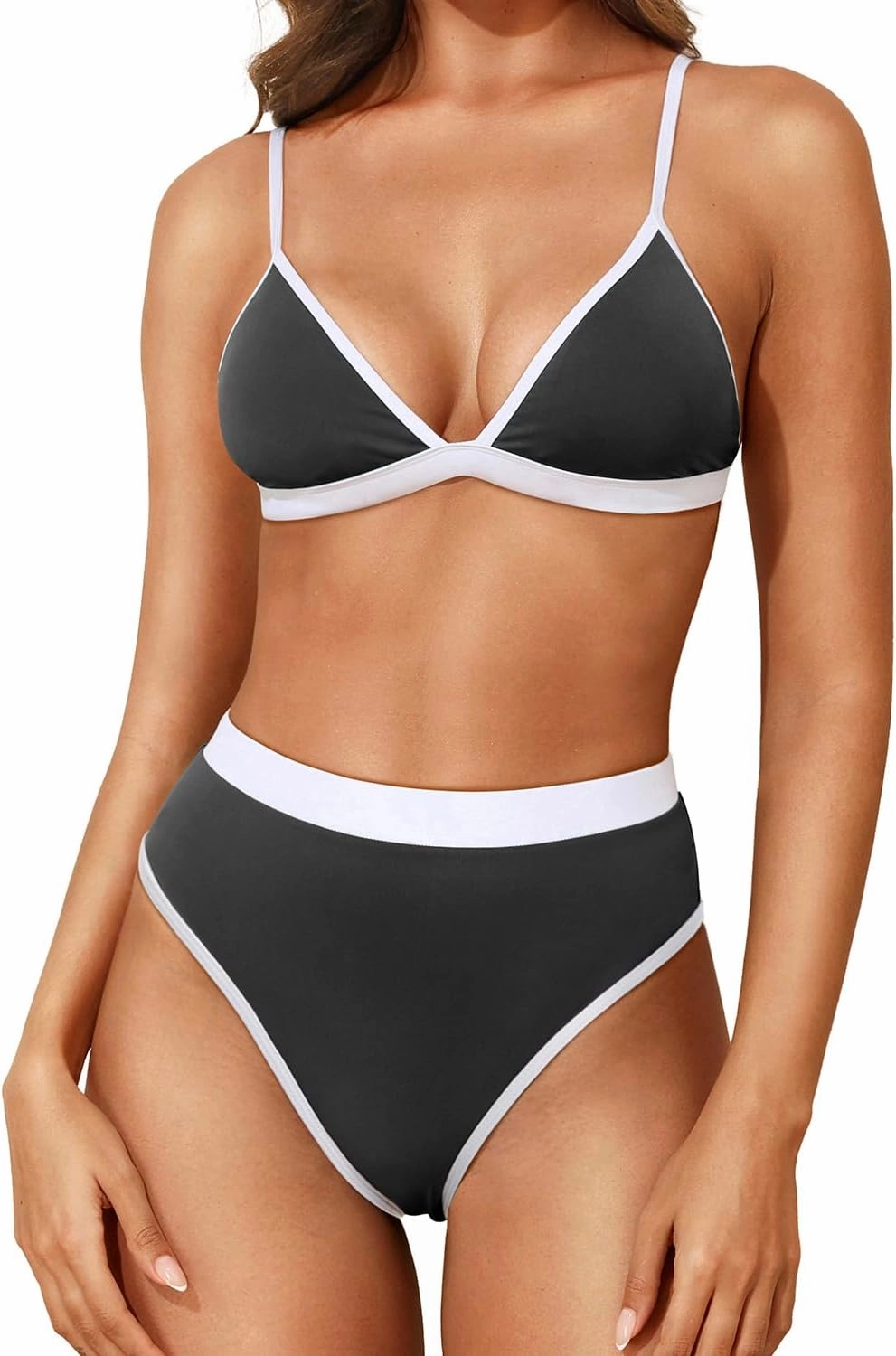 Aqua Eve Triangle High Waisted Bikini Set for Women Two Piece Bathing Suits Color Block Swimsuits
