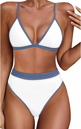 Aqua Eve Triangle High Waisted Bikini Set for Women Two Piece Bathing Suits Color Block Swimsuits