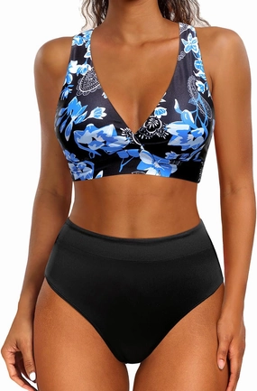 Aqua Eve Triangle High Waisted Bikini Set for Women Two Piece Bathing Suits Color Block Swimsuits