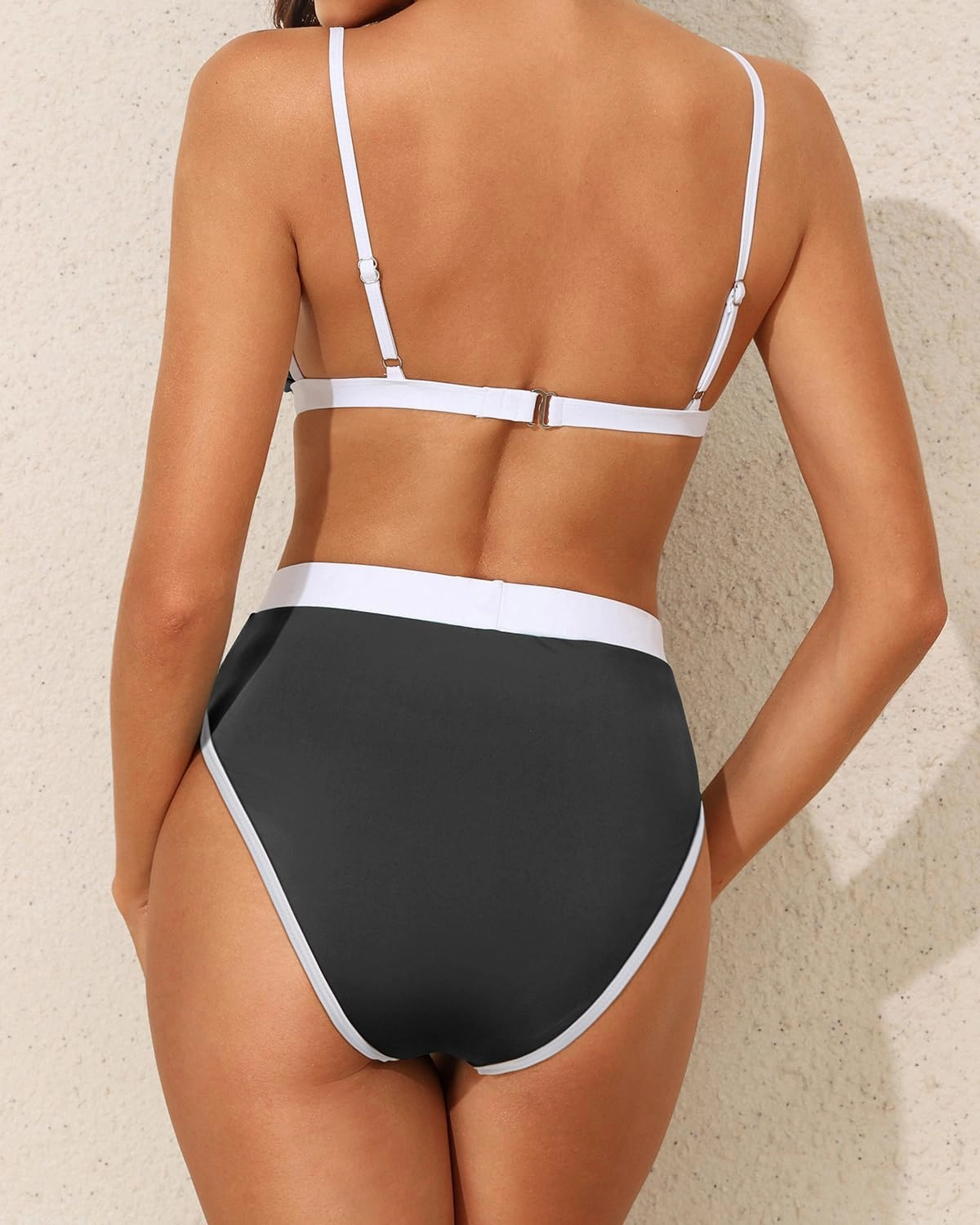 Aqua Eve Triangle High Waisted Bikini Set for Women Two Piece Bathing Suits Color Block Swimsuits