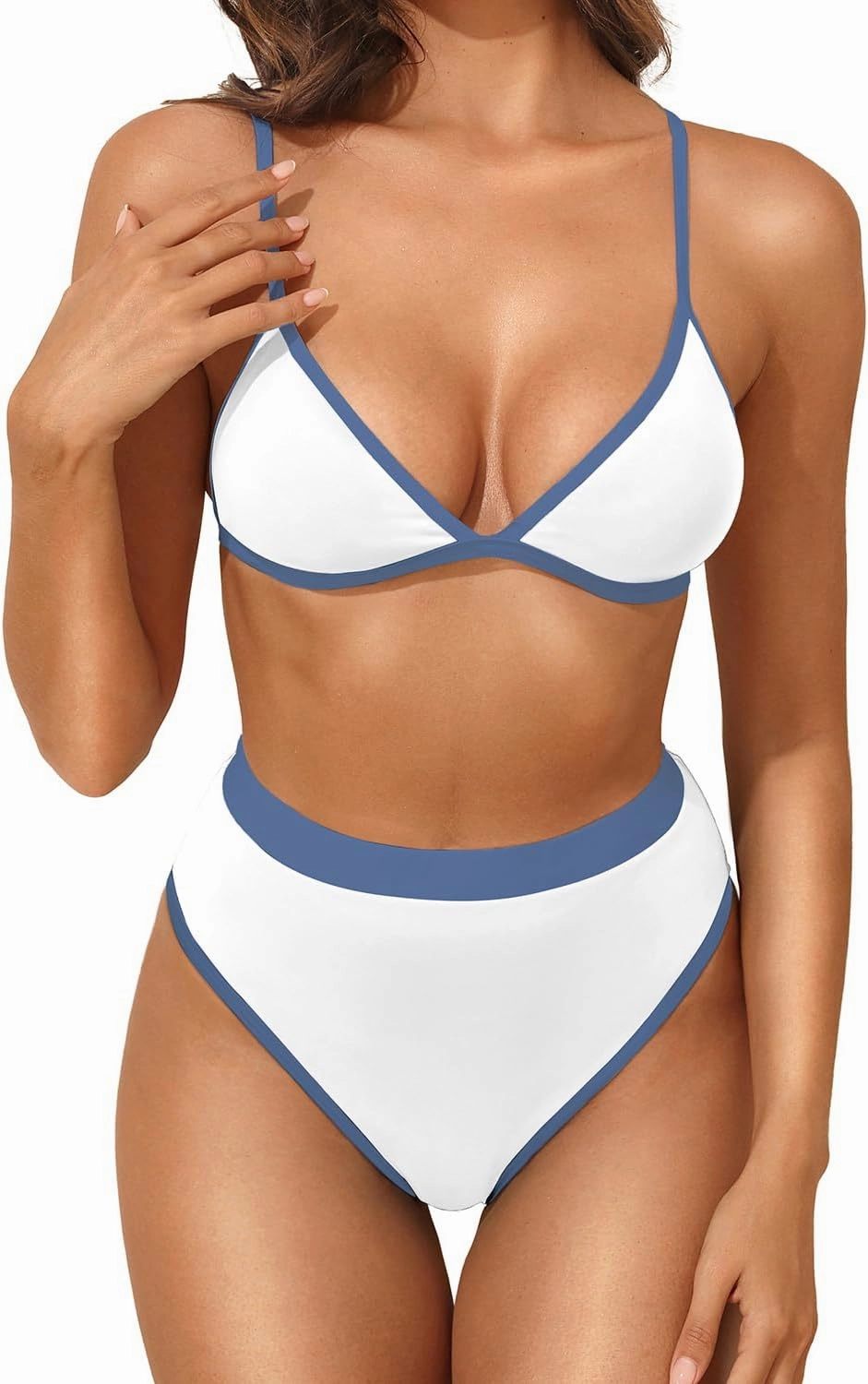 Aqua Eve Triangle High Waisted Bikini Set for Women Two Piece Bathing Suits Color Block Swimsuits