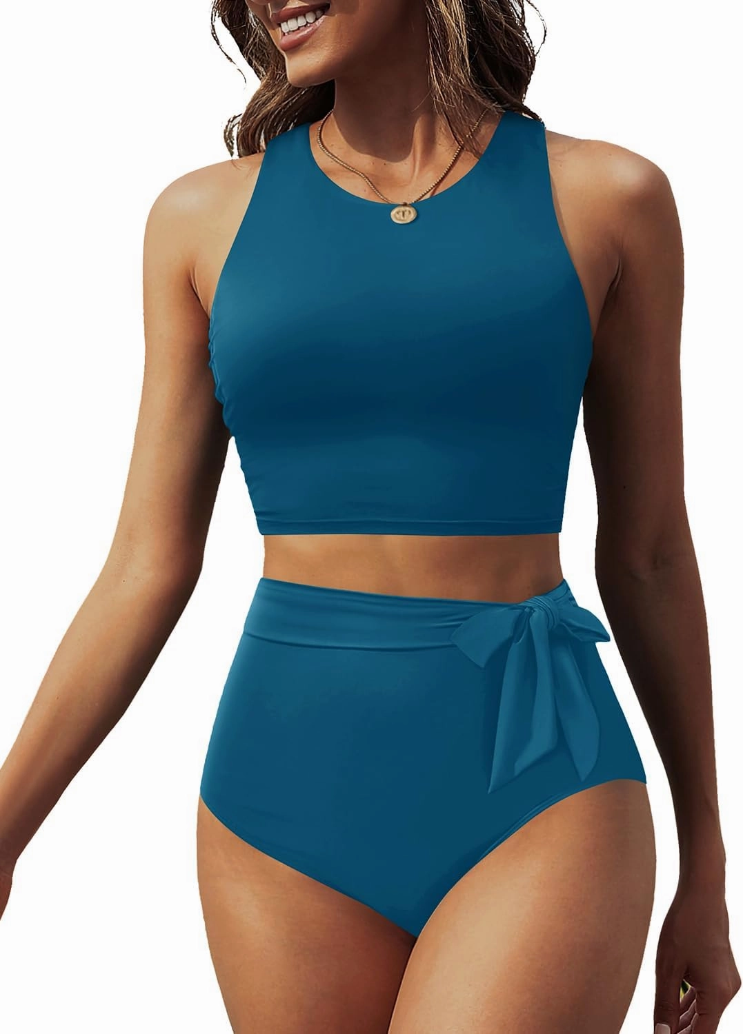 Aqua Eve Women High Waisted Bikini Set Racerback Swimsuit Two Piece Bathing Suit High Neck Swimwear