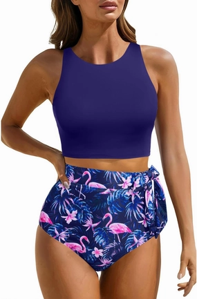 Aqua Eve Women High Waisted Bikini Set Racerback Swimsuit Two Piece Bathing Suit High Neck Swimwear
