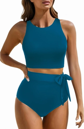 Aqua Eve Women High Waisted Bikini Set Racerback Swimsuit Two Piece Bathing Suit High Neck Swimwear