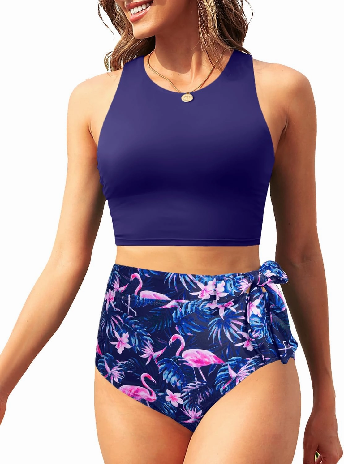 Aqua Eve Women High Waisted Bikini Set Racerback Swimsuit Two Piece Bathing Suit High Neck Swimwear