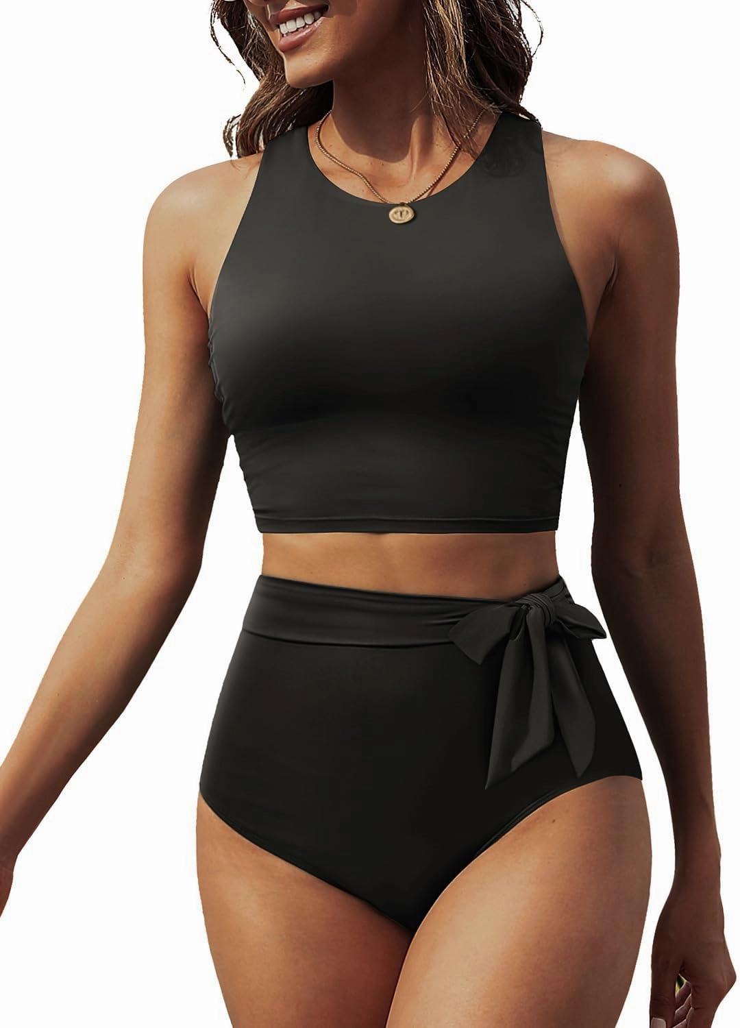 Aqua Eve Women High Waisted Bikini Set Racerback Swimsuit Two Piece Bathing Suit High Neck Swimwear