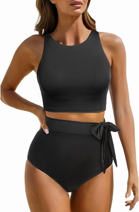 Aqua Eve Women High Waisted Bikini Set Racerback Swimsuit Two Piece Bathing Suit High Neck Swimwear