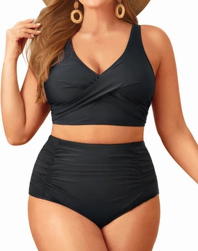 Aqua Eve Women Plus Size Two Piece Swimsuit High Waisted Bikini Set Tummy Control Bathing Suit