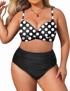 Aqua Eve Women Plus Size Underwire Bikini Two Piece Swimsuit High Waisted Tummy Control Bathing Suit