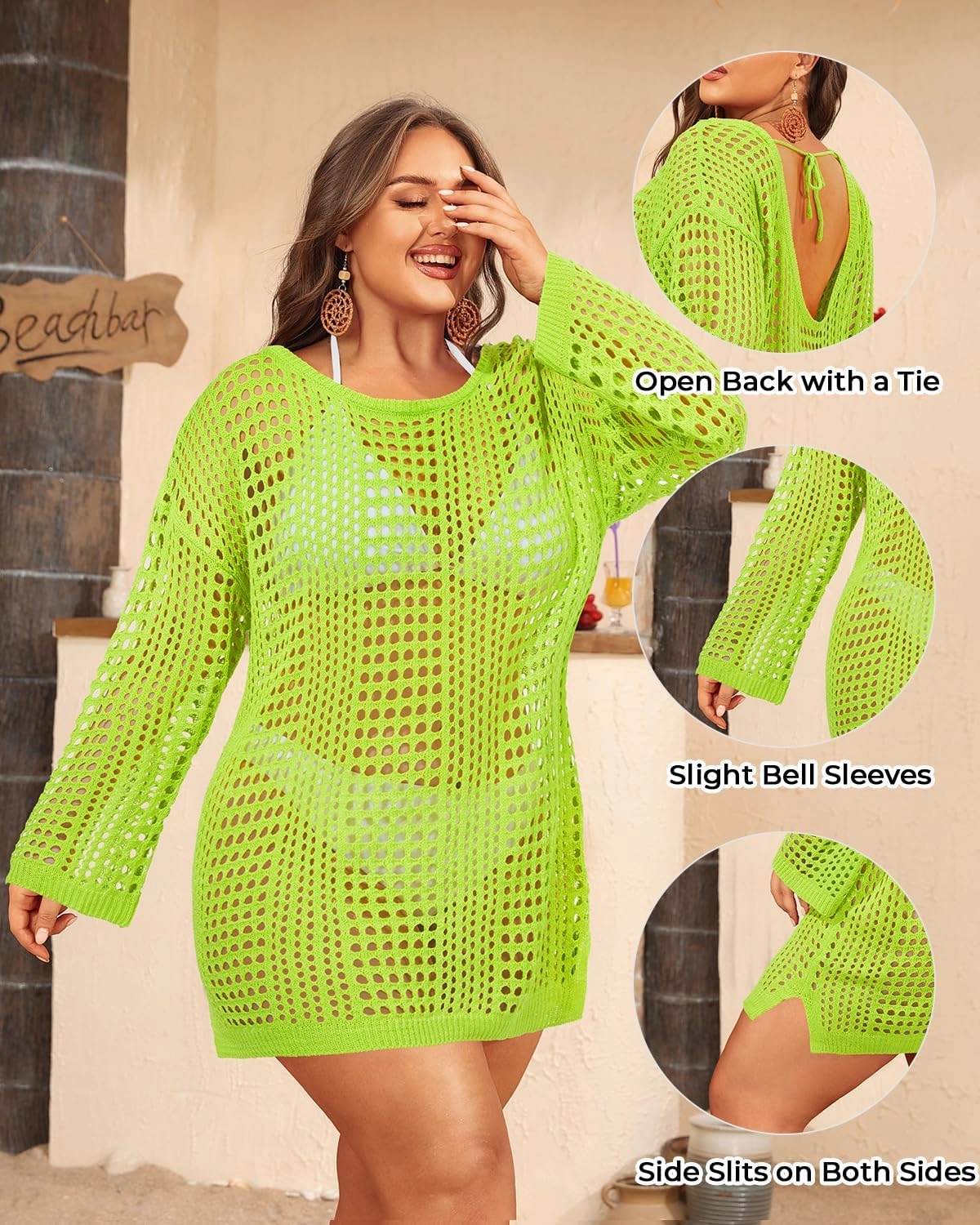 Aqua Eve Women's Plus Size Swimsuit Cover Up - Crochet Bathing Suit Coverups 2025 Long Sleeve Swimwear Beach Dress Black