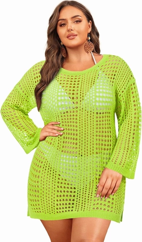 Aqua Eve Women's Plus Size Swimsuit Cover Up - Crochet Bathing Suit Coverups 2025 Long Sleeve Swimwear Beach Dress Black