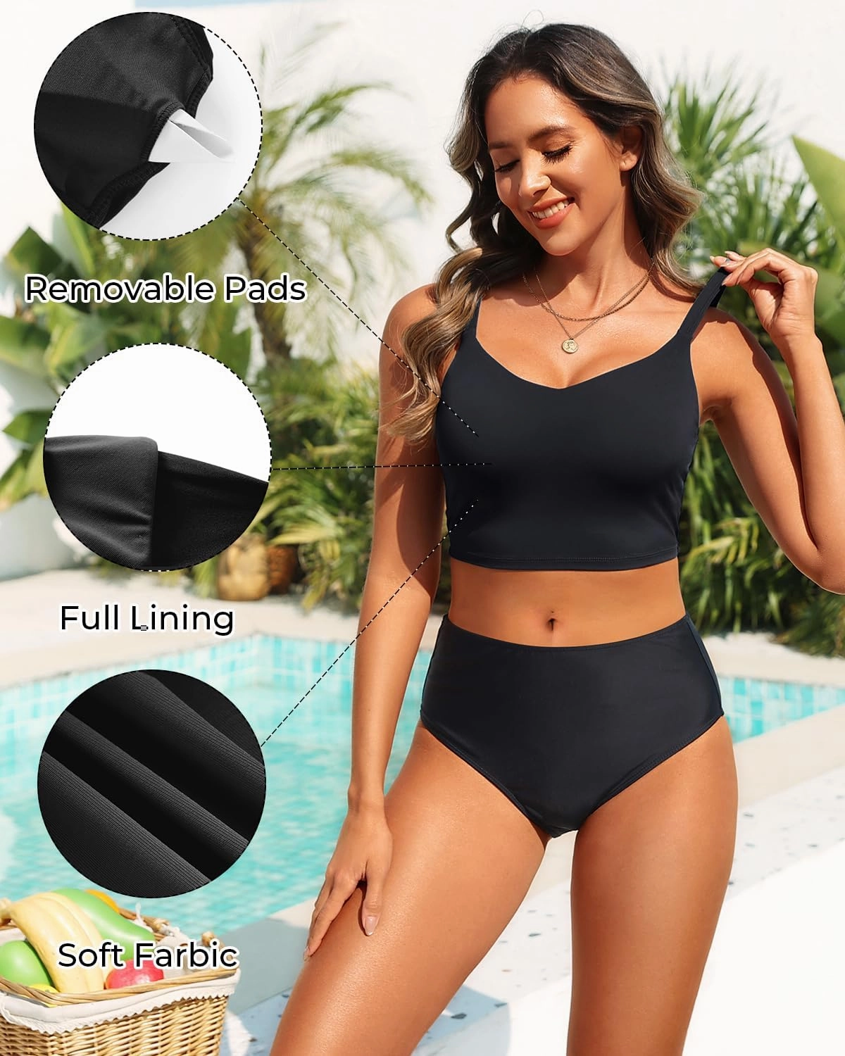 Aqua Eve Women's Sport Bra Swim Top - 2025 Crop Bikini Top Modest V Neck Bathing Suit