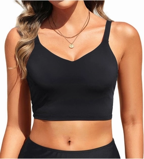 Aqua Eve Women's Sport Bra Swim Top - 2025 Crop Bikini Top Modest V Neck Bathing Suit