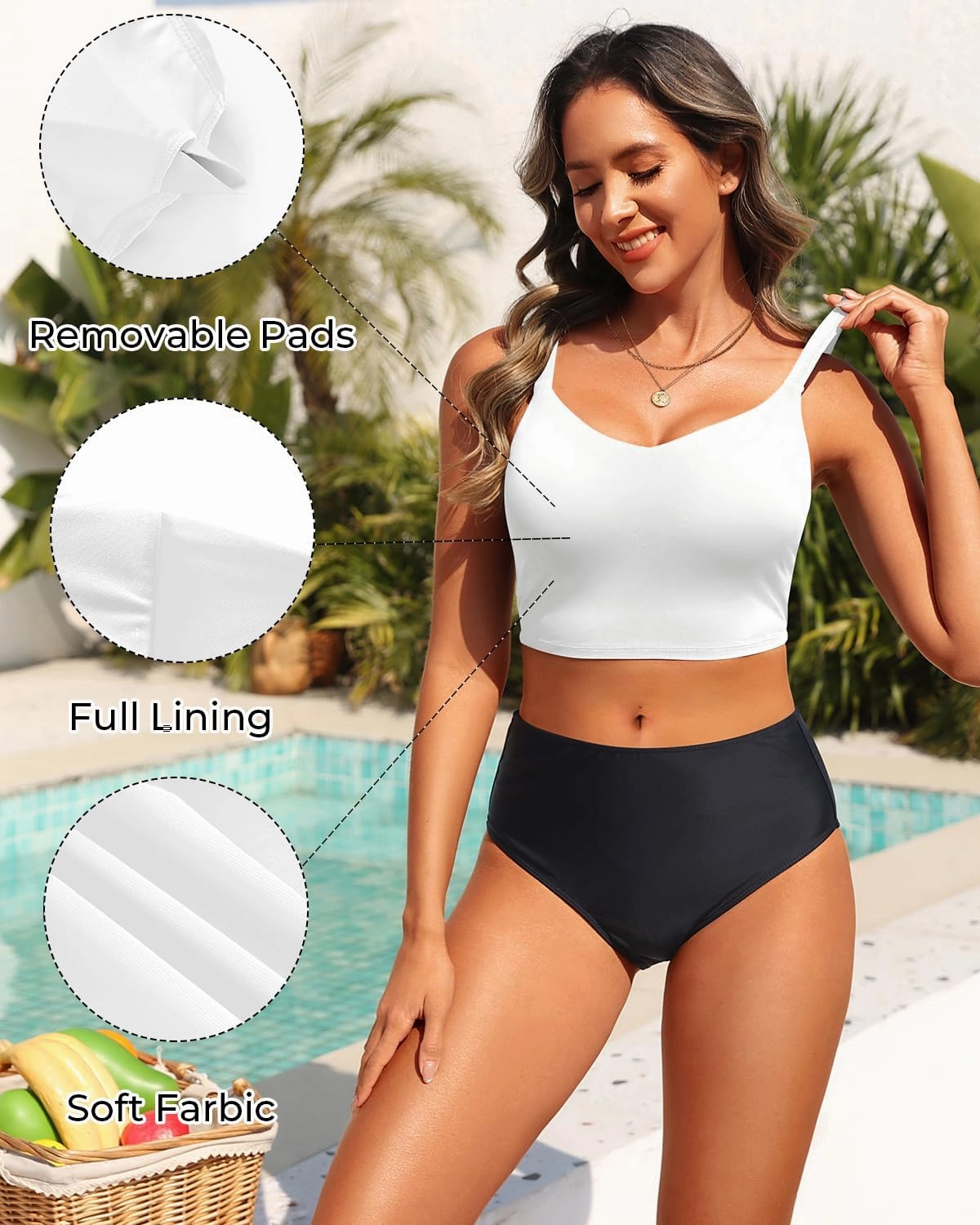 Aqua Eve Women's Sport Bra Swim Top - 2025 Crop Bikini Top Modest V Neck Bathing Suit